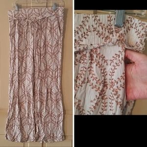 Flowy Linen-Look Floral Boho Palazzo Crinkle Wide-Leg Pants w/ "Belt" & Pockets